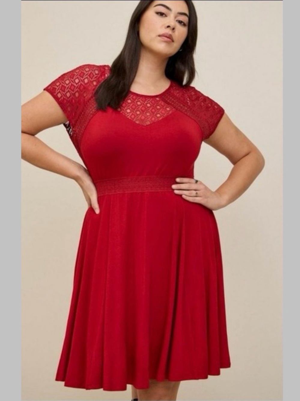 Torrid Red Super Soft Dolman Sheer Lace Sleeve Fit & Flare Dress Size 2X